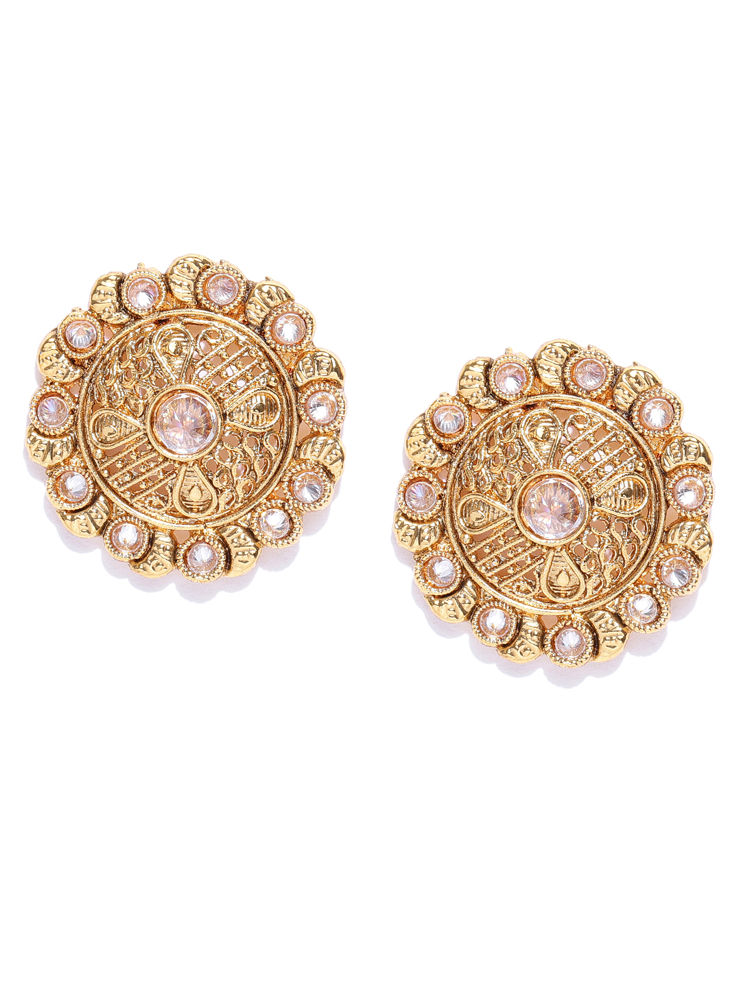 YouBella Gold-Plated Textured Circular Oversized Studs